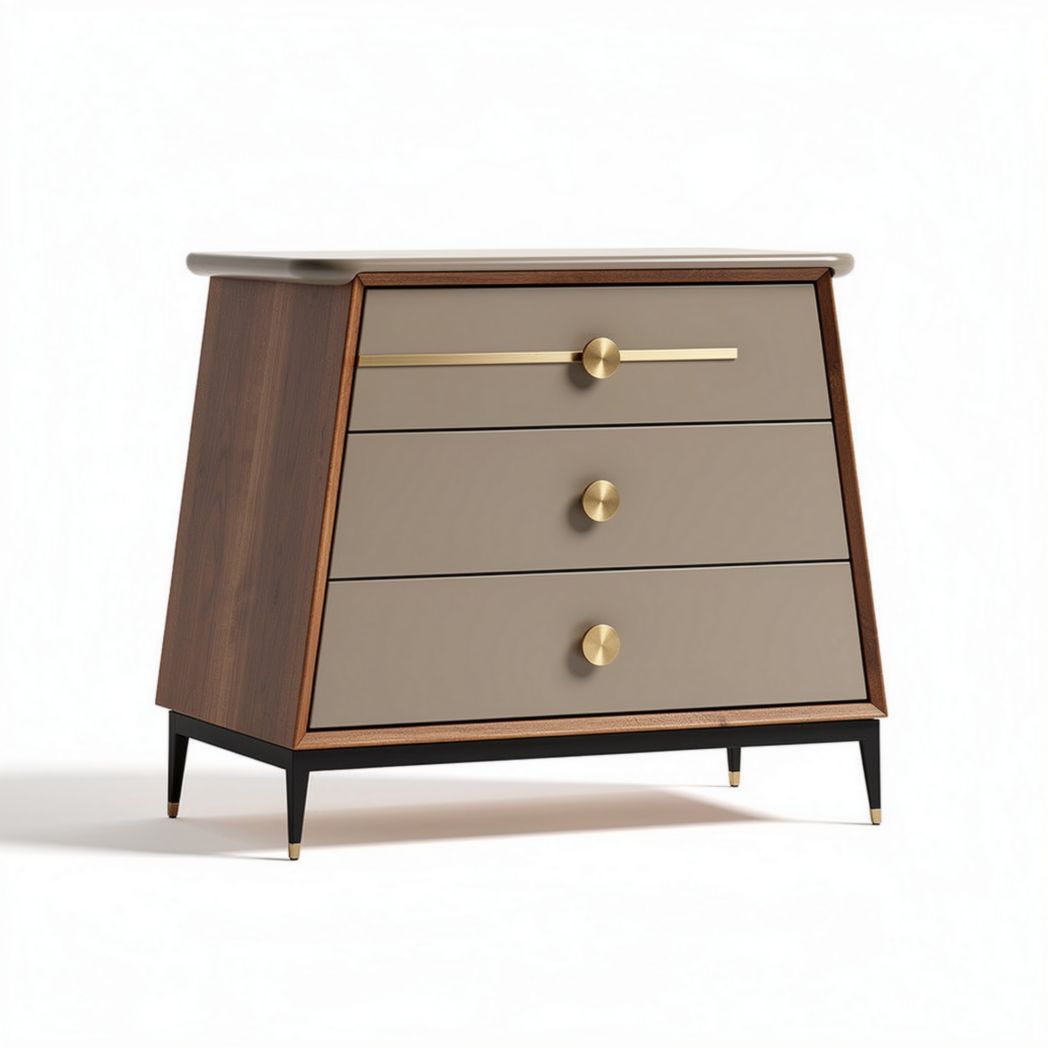 Commode en bois avec trois tiroirs couleur beige et pieds noirs 60 x 40 x 50cm