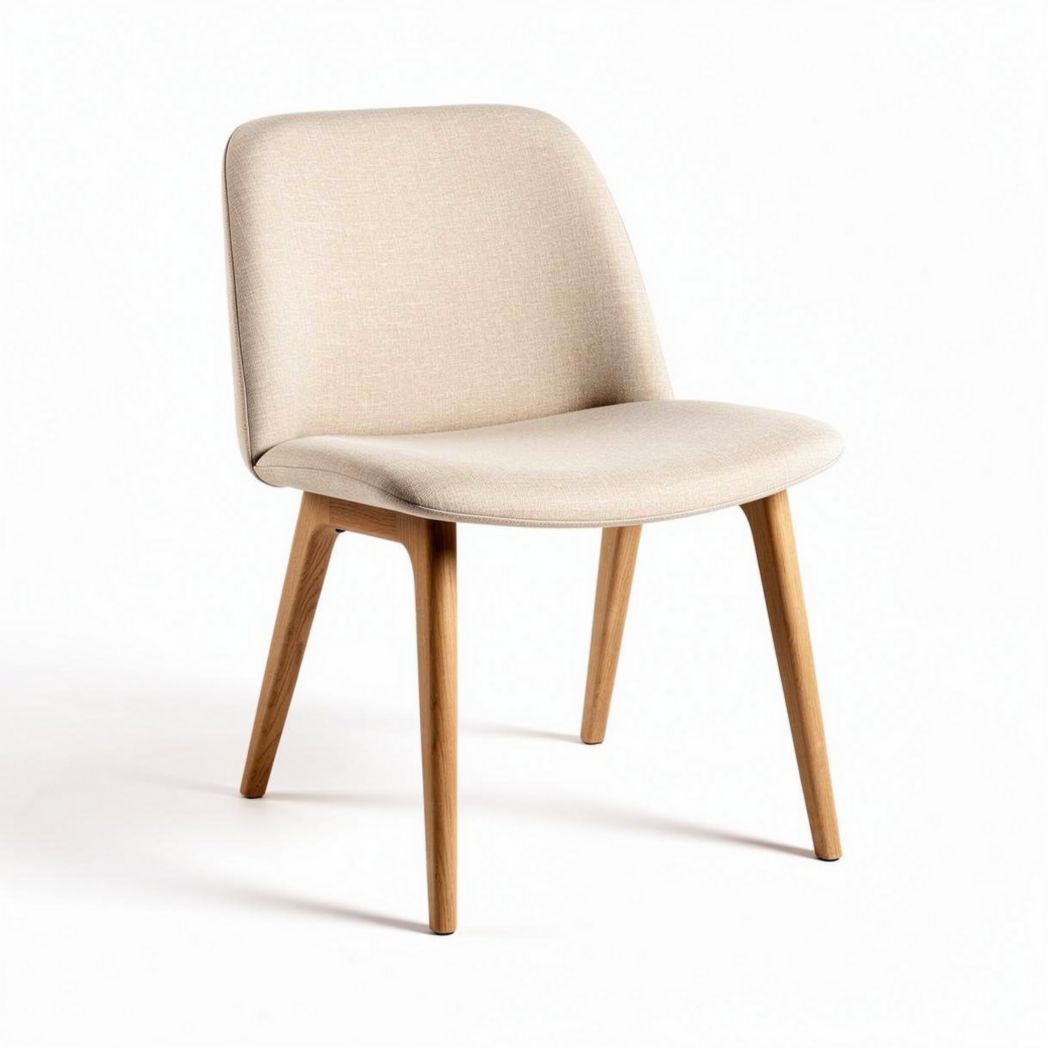 Chaise moderne en tissu beige avec structure en bois naturel dimensions 45 x 50 x 80cm