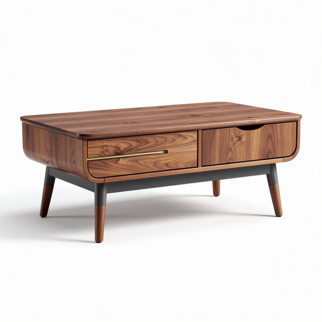 Table basse en bois de noyer avec tiroir 120 x 60 x 40cm