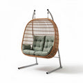 fauteuil suspendu en osier avec coussins gris et structure en acier 120 x 100 x 150cm