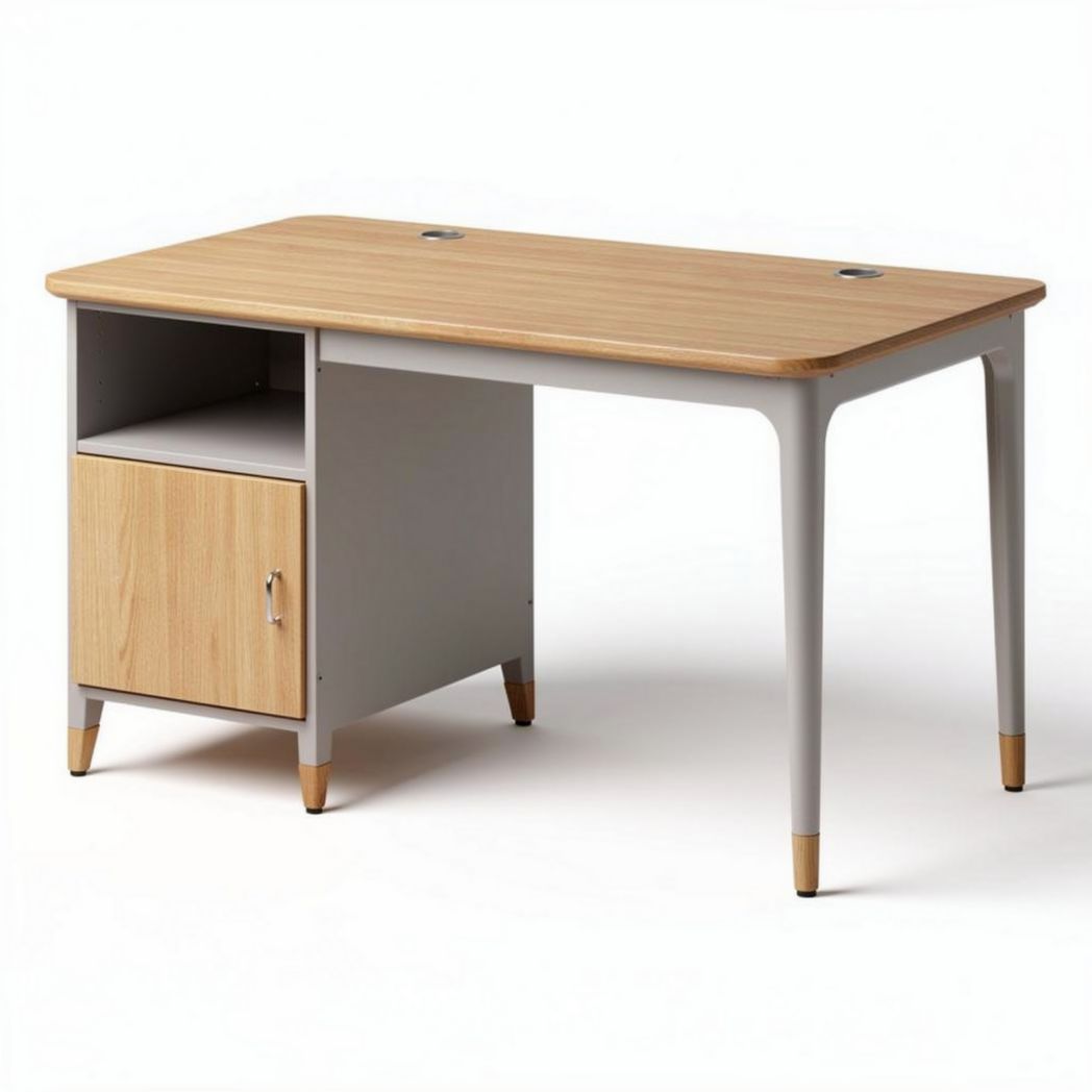Bureau en bois de 120 x 60 x 75cm avec rangement et finition grise