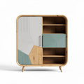 Buffet en bois avec portes graphiques en verre dimensions 80 x 35 x 90cm