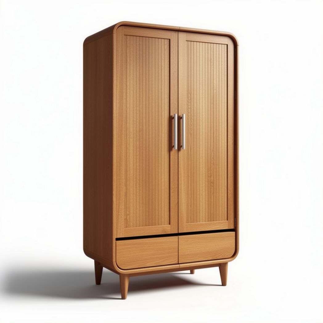 Armoire en bois de chêne clair avec portes battantes et deux tiroirs 180 x 90 x 50cm