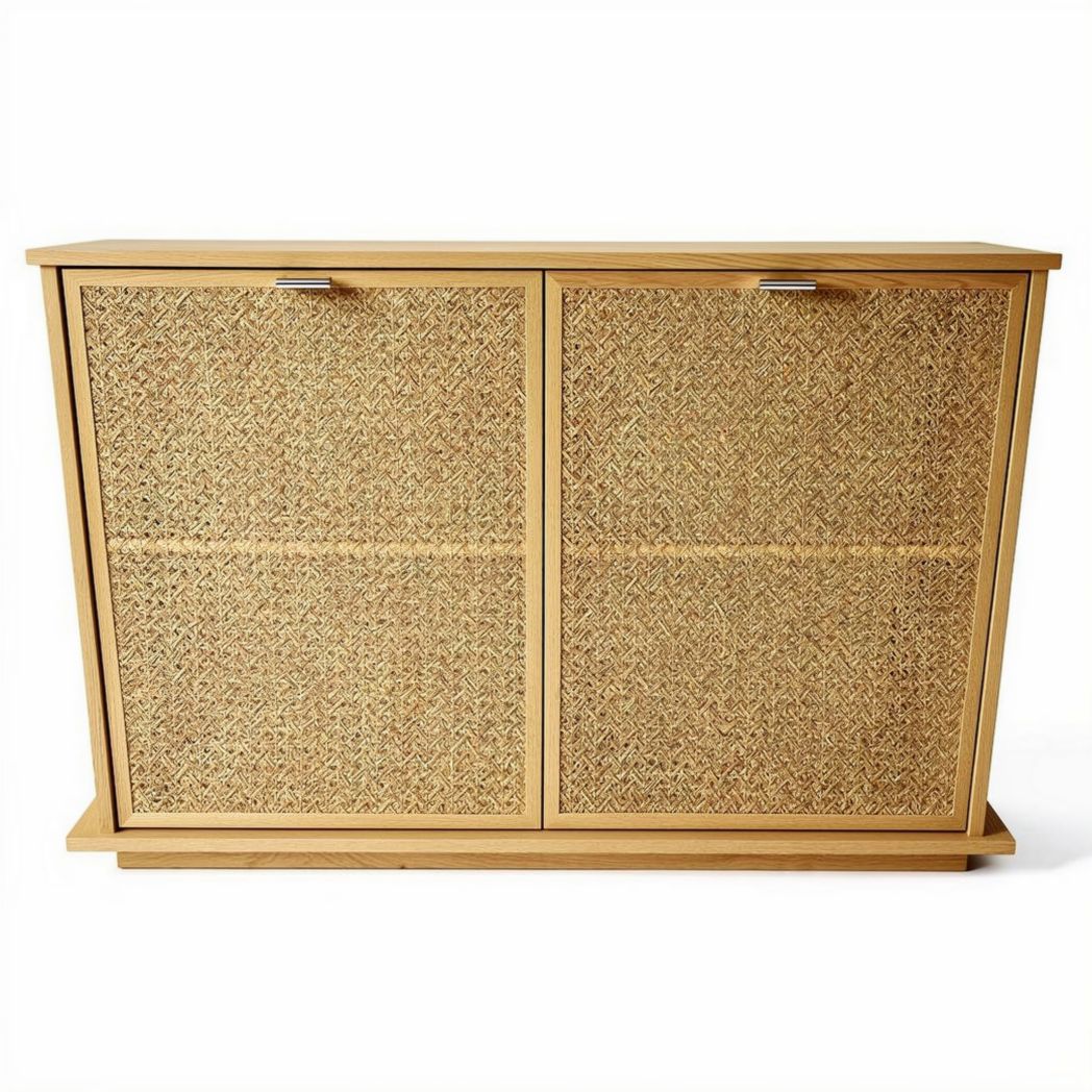 Buffet en bois avec portes en rotin naturel dimensions 150 x 40 x 90cm