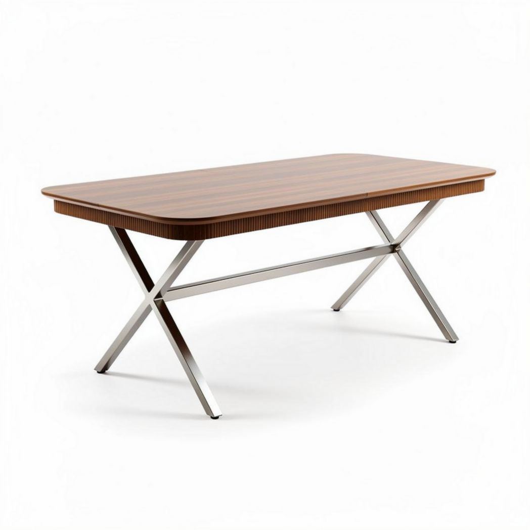 Table de salle à manger en bois de noyer avec pieds en acier inoxydable 200 x 100 x 75cm