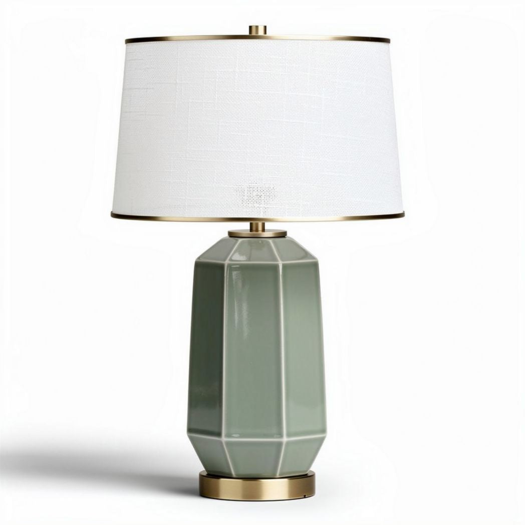 Lampe de table en céramique verte avec abat-jour blanc 30 x 30 x 55cm