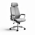 Fauteuil de bureau réglable en tissu gris avec accoudoirs et support lombaire