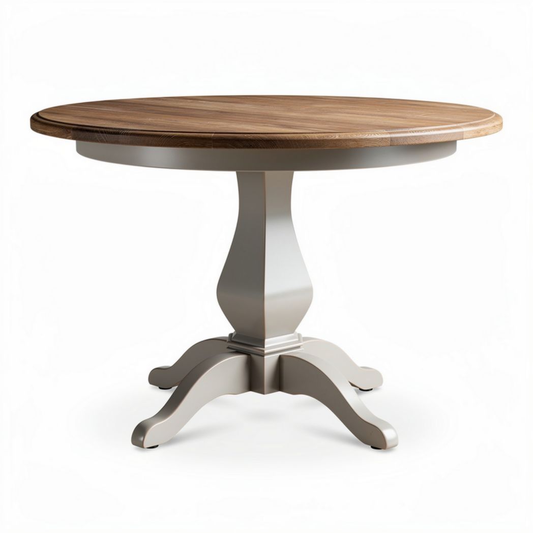 Table ronde en bois avec pied en métal blanc diamètre 90 cm hauteur 75 cm