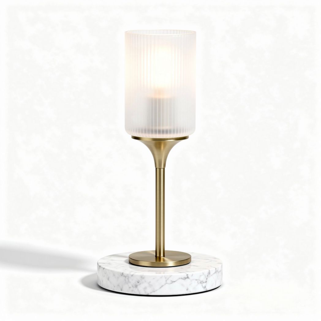 Lampe de table en marbre blanc et métal doré avec abat-jour en verre 10 x 10 x 30cm