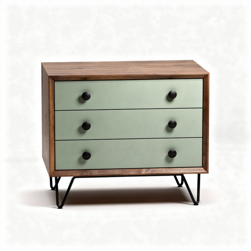 Commode en bois avec tiroirs verts et pieds en métal 60 x 40 x 75cm