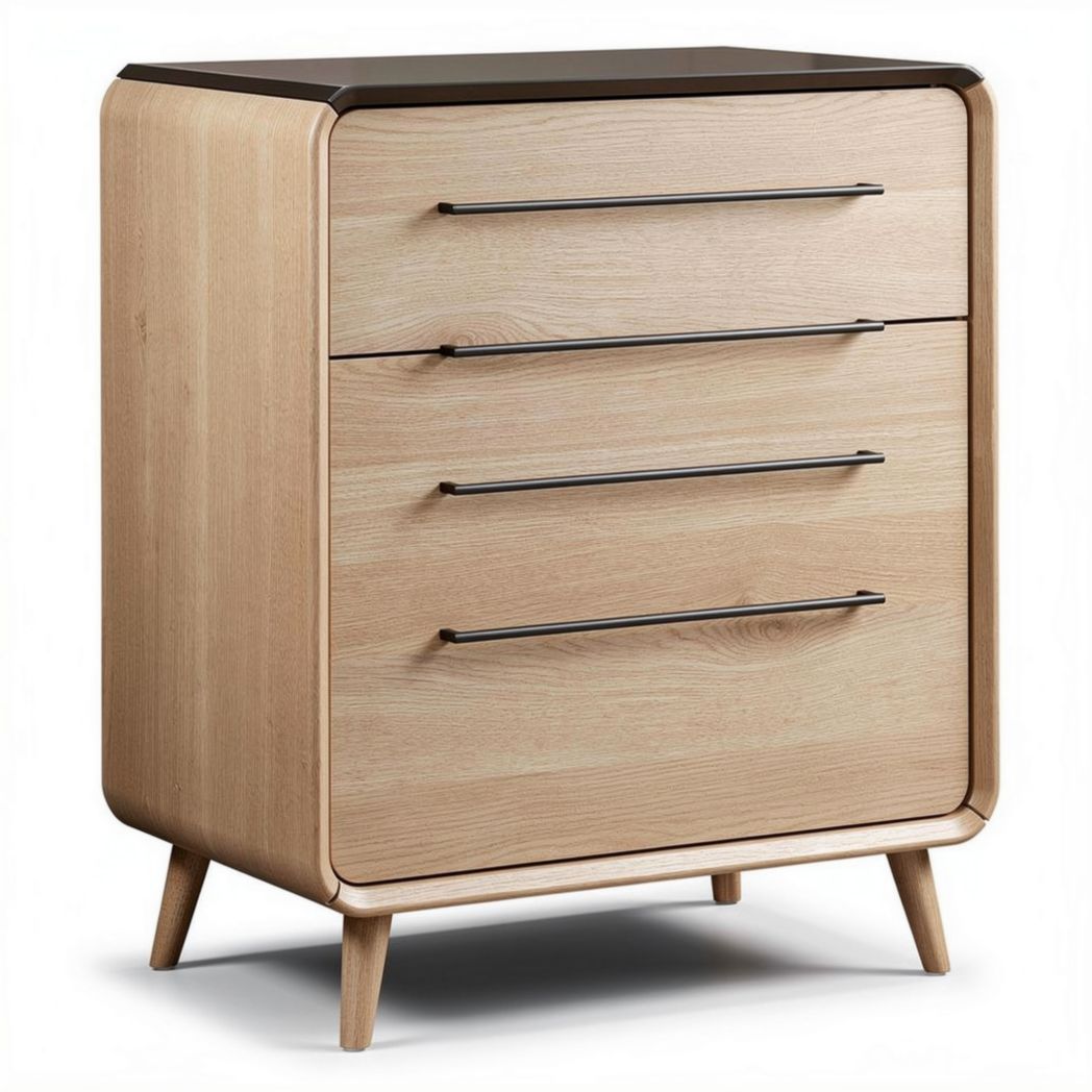 Commode en bois avec trois tiroirs et dessus noir 50 x 40 x 80cm